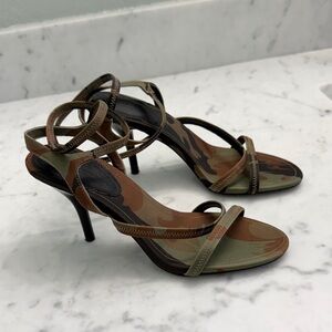 ASOS Camouflage Strappy High Heel Sandals in Green and Brown